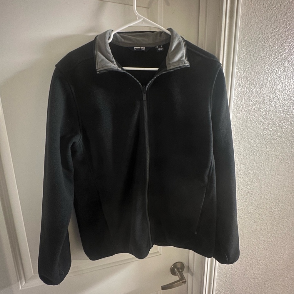 Lands' End Men's Black full Zip lightweight windproof jacket